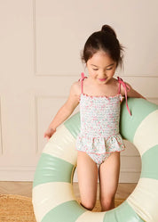 Violet Floral Smocked Swimsuit in Pink (2-10yrs) Swimwear from Pepa London