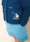 Nautical Boat Embroidery Polo Collar Cardigan in Blue (12mths-6yrs) Knitwear from Pepa London