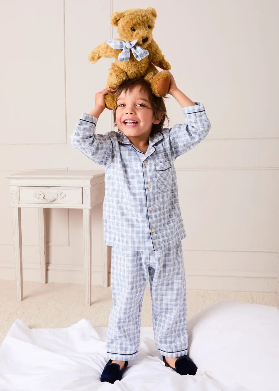Wilfred Check Pyjamas in Blue (18mths-10yrs) Nightwear from Pepa London
