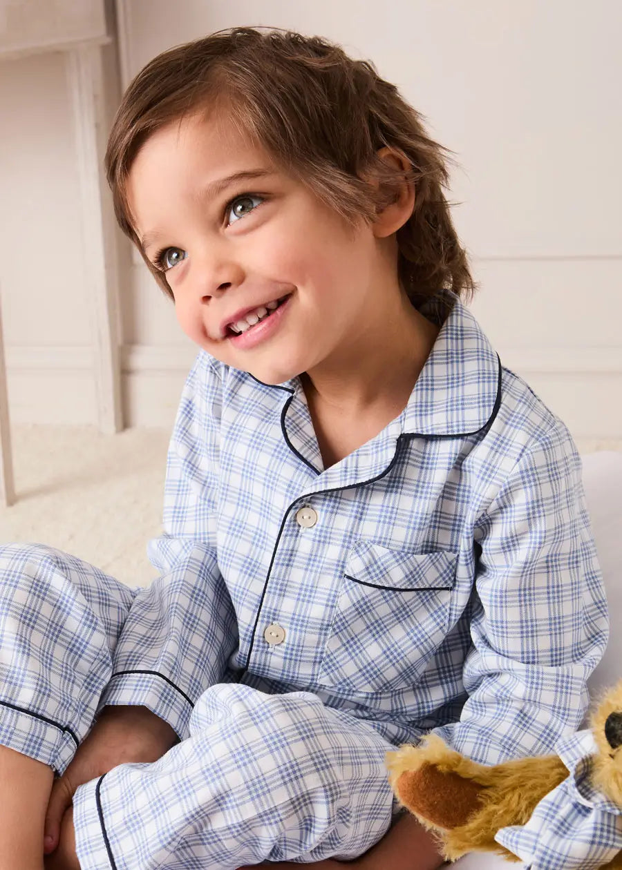 Wilfred Check Pyjamas in Blue (18mths-10yrs) Nightwear from Pepa London