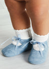 Suede Organza Fastening Pram Shoes in Dusty Blue (17-20EU) Shoes  from Pepa London