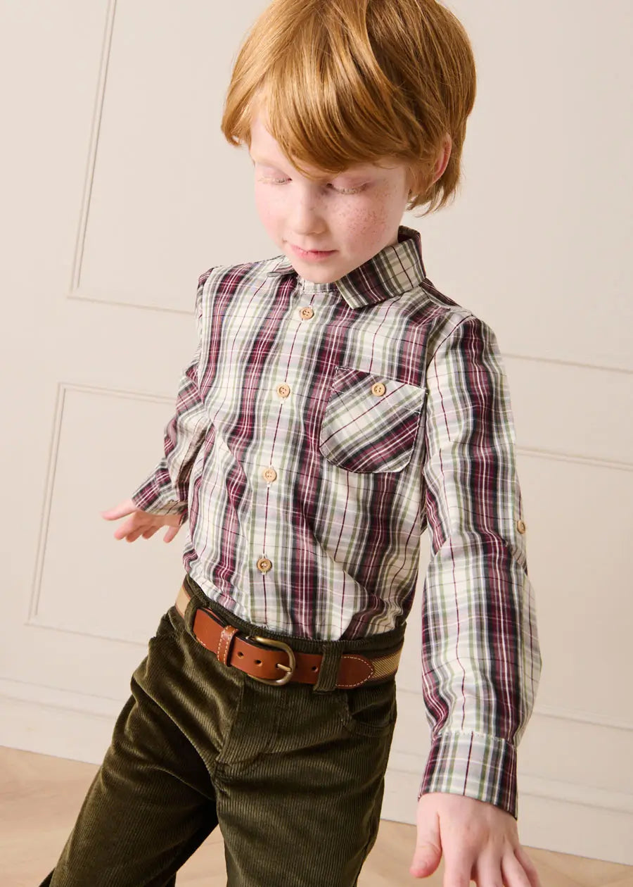 Whittaker Check Polo Collar Long Sleeve Shirt in Brown (3-10yrs) Shirts from Pepa London