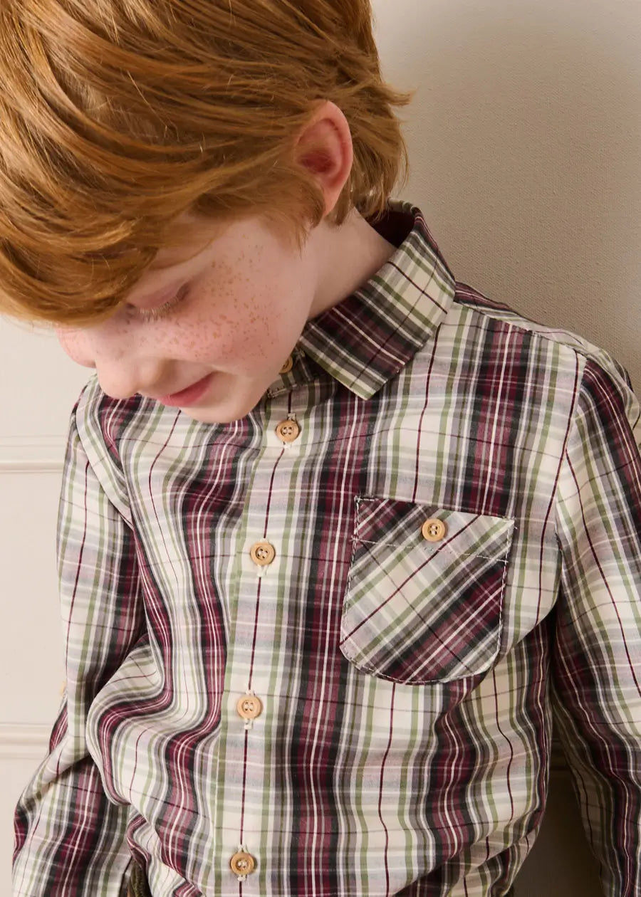 Whittaker Check Polo Collar Long Sleeve Shirt in Brown (3-10yrs) Shirts from Pepa London