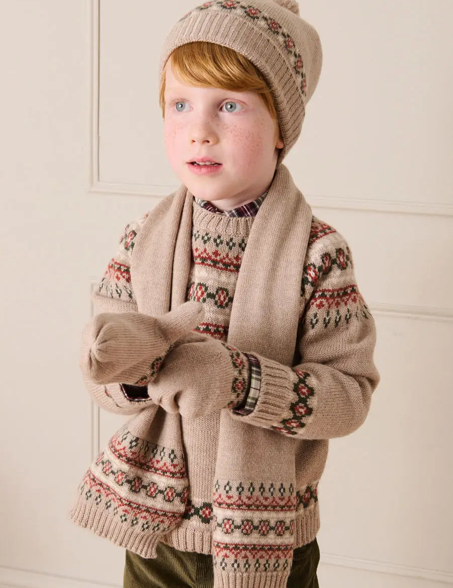 Fair Isle Jacquard Jumper in Camel (3-10yrs) Knitwear from Pepa London
