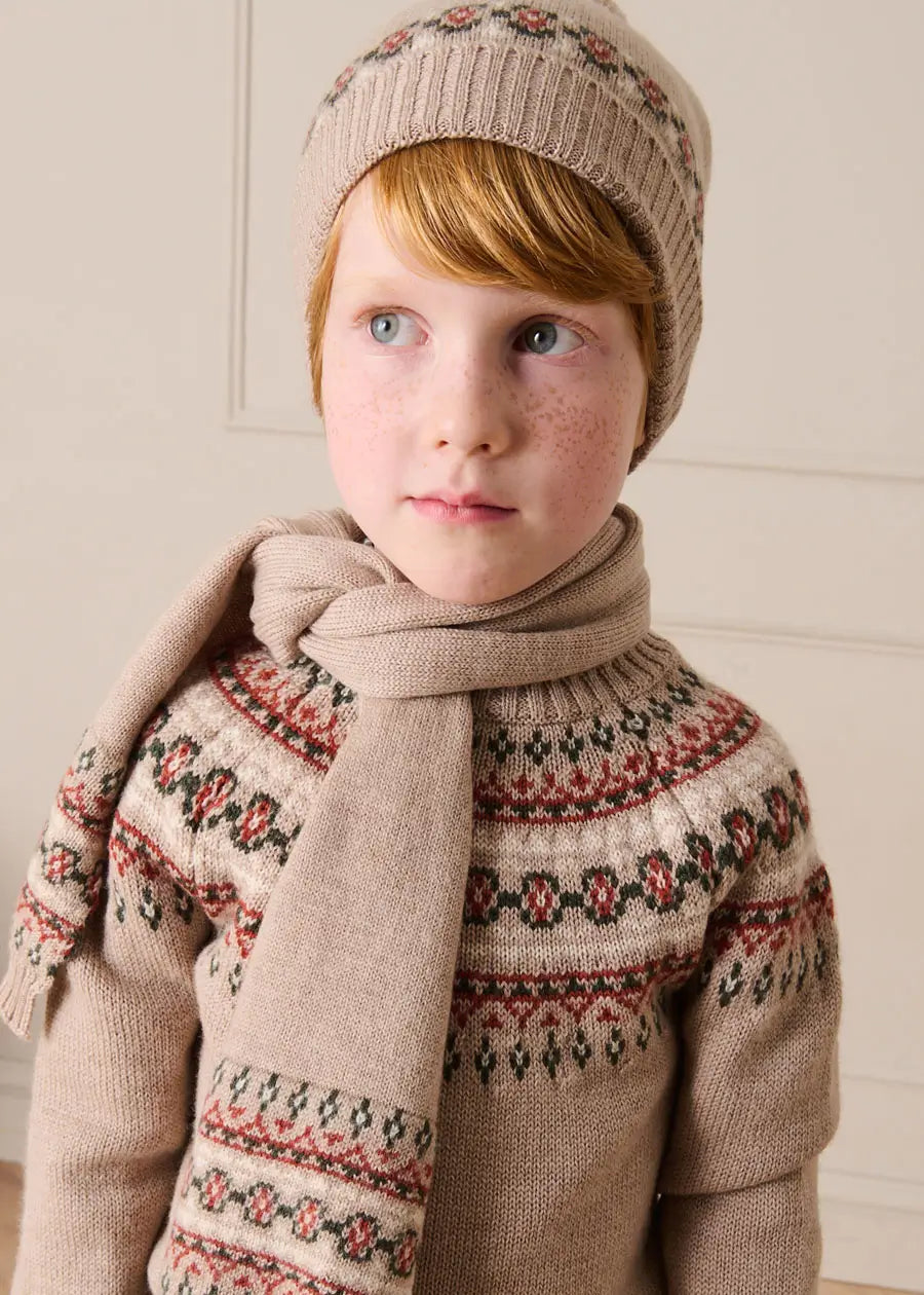 Fair Isle Jacquard Jumper in Camel (3-10yrs) Knitwear from Pepa London