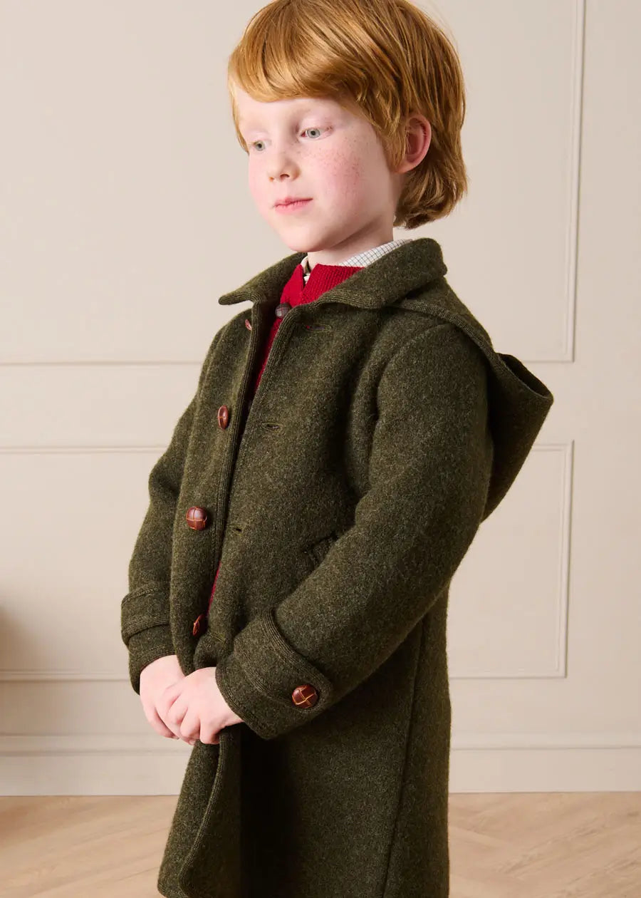 Double Faced Wool Toggle Fastening Duffle Coat in Green (4-10yrs) Coats from Pepa London