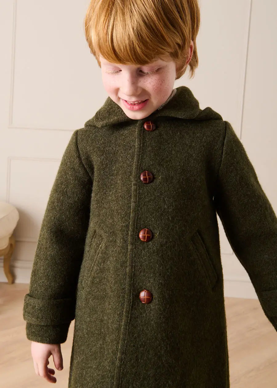 Double Faced Wool Toggle Fastening Duffle Coat in Green (4-10yrs) Coats from Pepa London