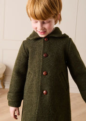 Double Faced Wool Toggle Fastening Duffle Coat in Green (4-10yrs) Coats from Pepa London