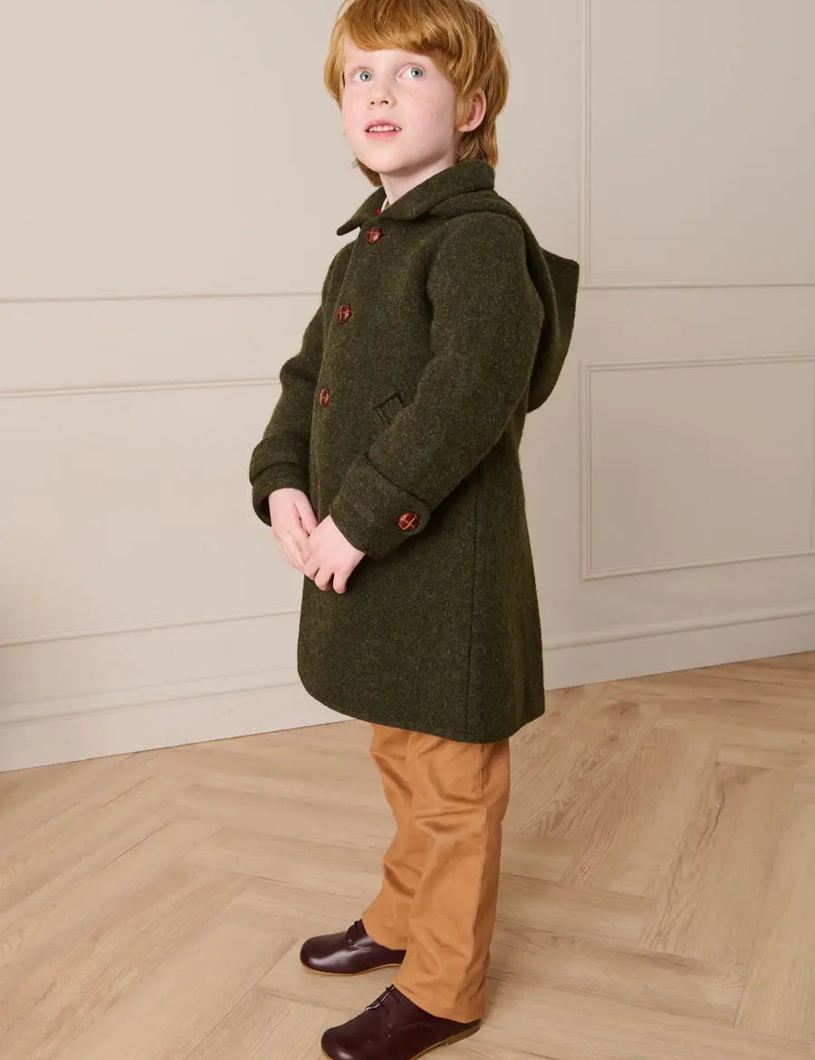 Double Faced Wool Toggle Fastening Duffle Coat in Green (4-10yrs) Coats from Pepa London