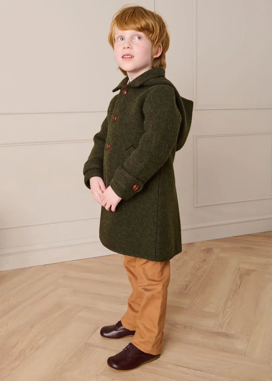 Double Faced Wool Toggle Fastening Duffle Coat in Green (4-10yrs) Coats from Pepa London