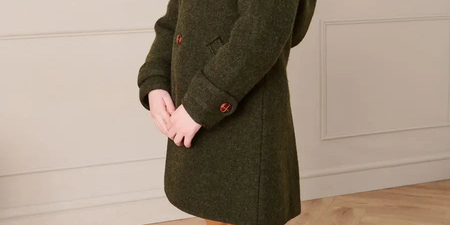 Double Faced Wool Toggle Fastening Duffle Coat in Green (4-10yrs) Coats from Pepa London