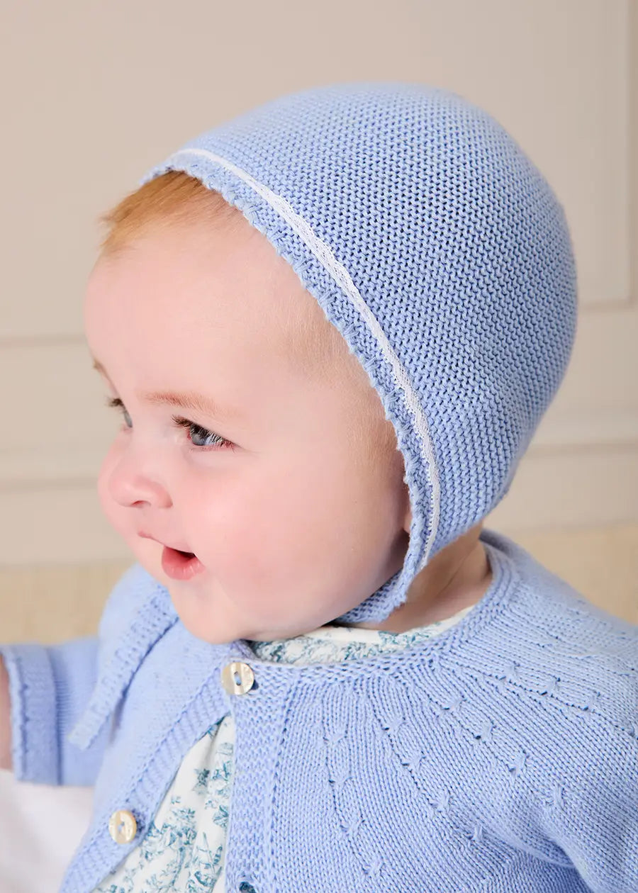 Openwork Detail Baby Cardigan in Light Blue (1-9mths) Knitwear from Pepa London