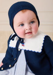 Openwork Knitted Bonnet in Navy (S-L)
