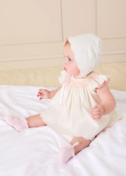 Linen Blend Hand Smocked Cap Sleeve Dress With Bloomers in White (1-6mths) Dresses from Pepa London