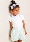 Embroidered Scallop Collar Short Sleeve Polo Shirt in Navy (2-10yrs) TOPS & BODYSUITS from Pepa London