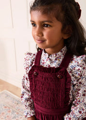 Louisa Floral Ruffle Trim Long Sleeve Blouse in Burgundy (4-10yrs) Blouses from Pepa London