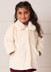Faux Fur Pocket Detail Nellie Floral Lined Coat in Cream (2-10yrs) Coats from Pepa London