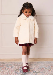 Faux Fur Pocket Detail Nellie Floral Lined Coat in Cream (2-10yrs) Coats from Pepa London