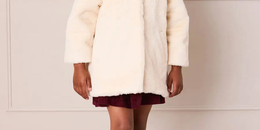 Faux Fur Pocket Detail Nellie Floral Lined Coat in Cream (2-10yrs) Coats from Pepa London
