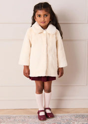 Faux Fur Pocket Detail Nellie Floral Lined Coat in Cream (2-10yrs) Coats from Pepa London