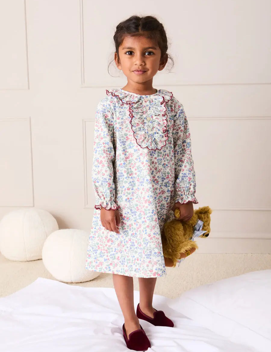 Rebecca Floral Scallop Ruffle Night Dress in Red (2-10yrs) Nightwear from Pepa London