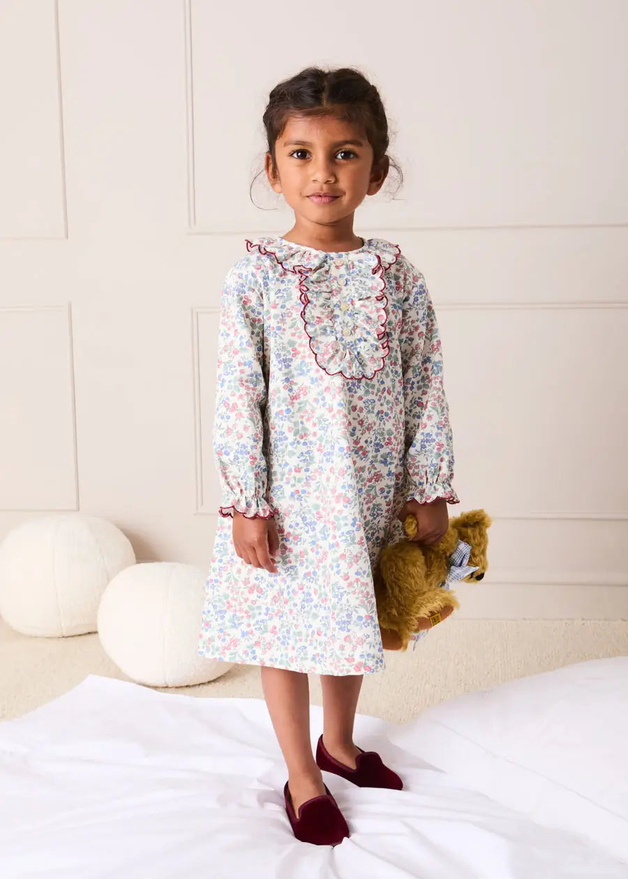 Rebecca Floral Scallop Ruffle Night Dress in Red (2-10yrs) Nightwear from Pepa London