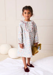 Rebecca Floral Scallop Ruffle Night Dress in Red (2-10yrs) Nightwear from Pepa London