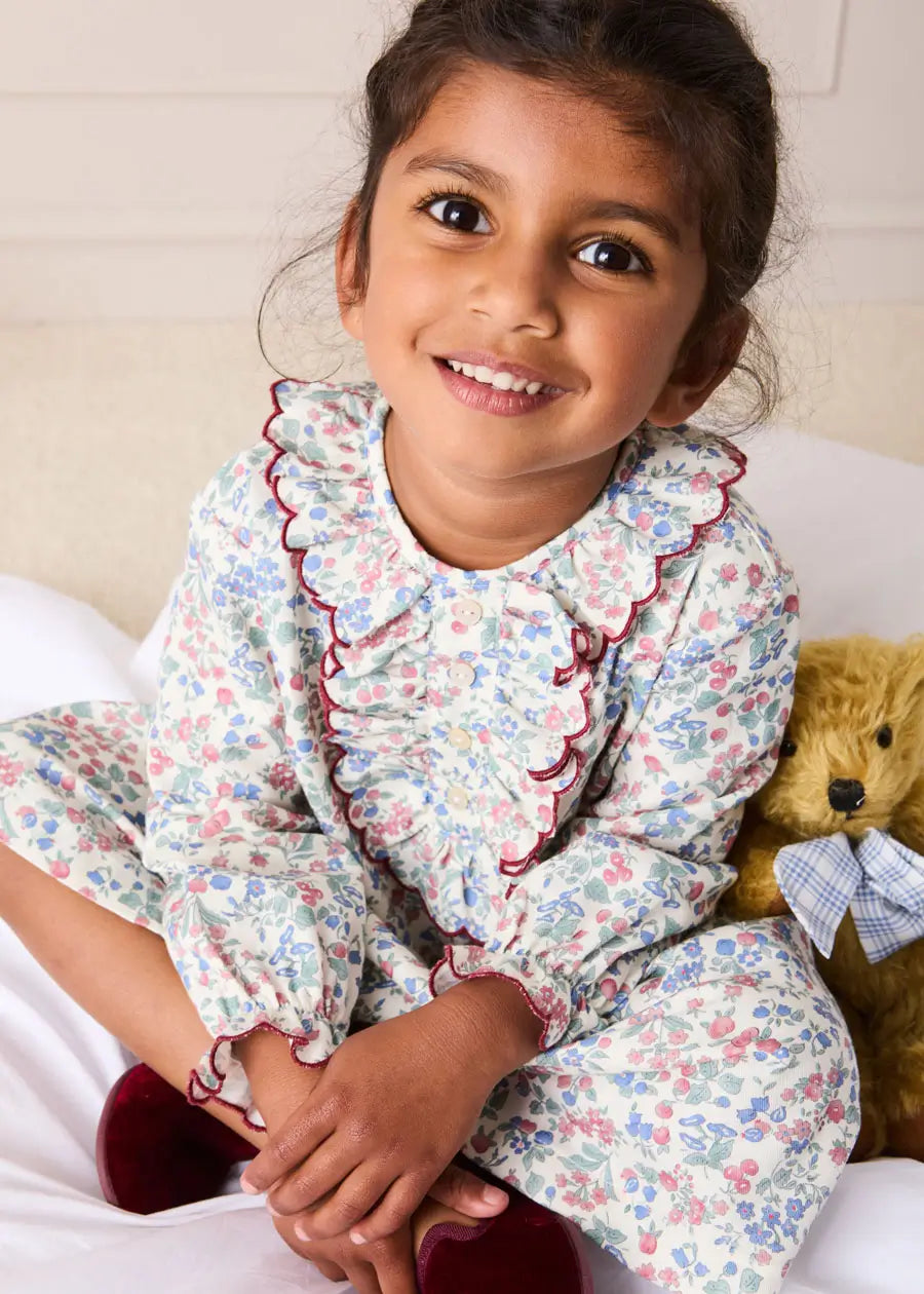 Rebecca Floral Scallop Ruffle Night Dress in Red (2-10yrs) Nightwear from Pepa London