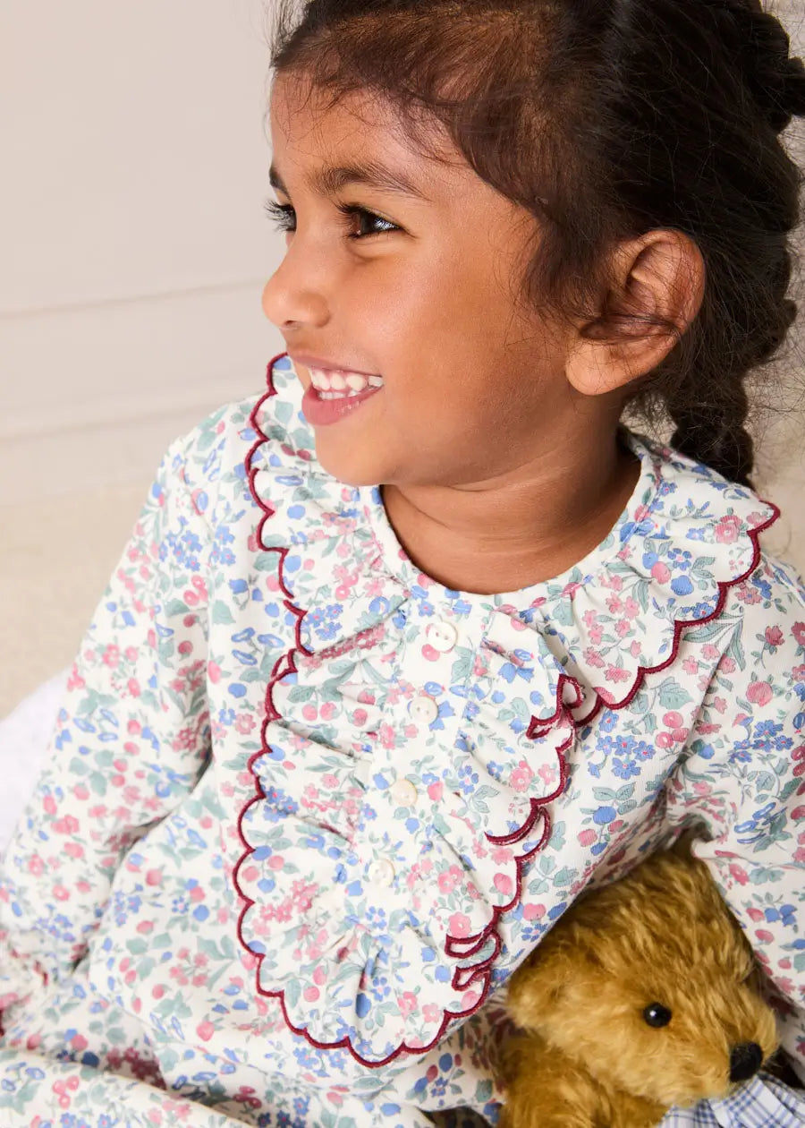 Rebecca Floral Scallop Ruffle Night Dress in Red (2-10yrs) Nightwear from Pepa London