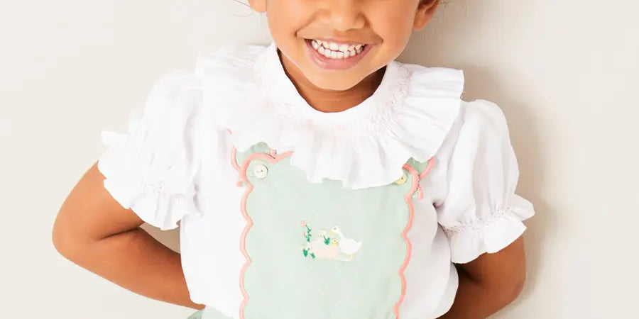 Duck Embroidered Scallop Detail Skirt With Braces in Green (18mths-6yrs) SKIRTS from Pepa London