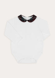 Balmoral Tartan Peter Pan Collar Bodysuit in Burgundy (1mth-3yrs) Tops & Bodysuits from Pepa London