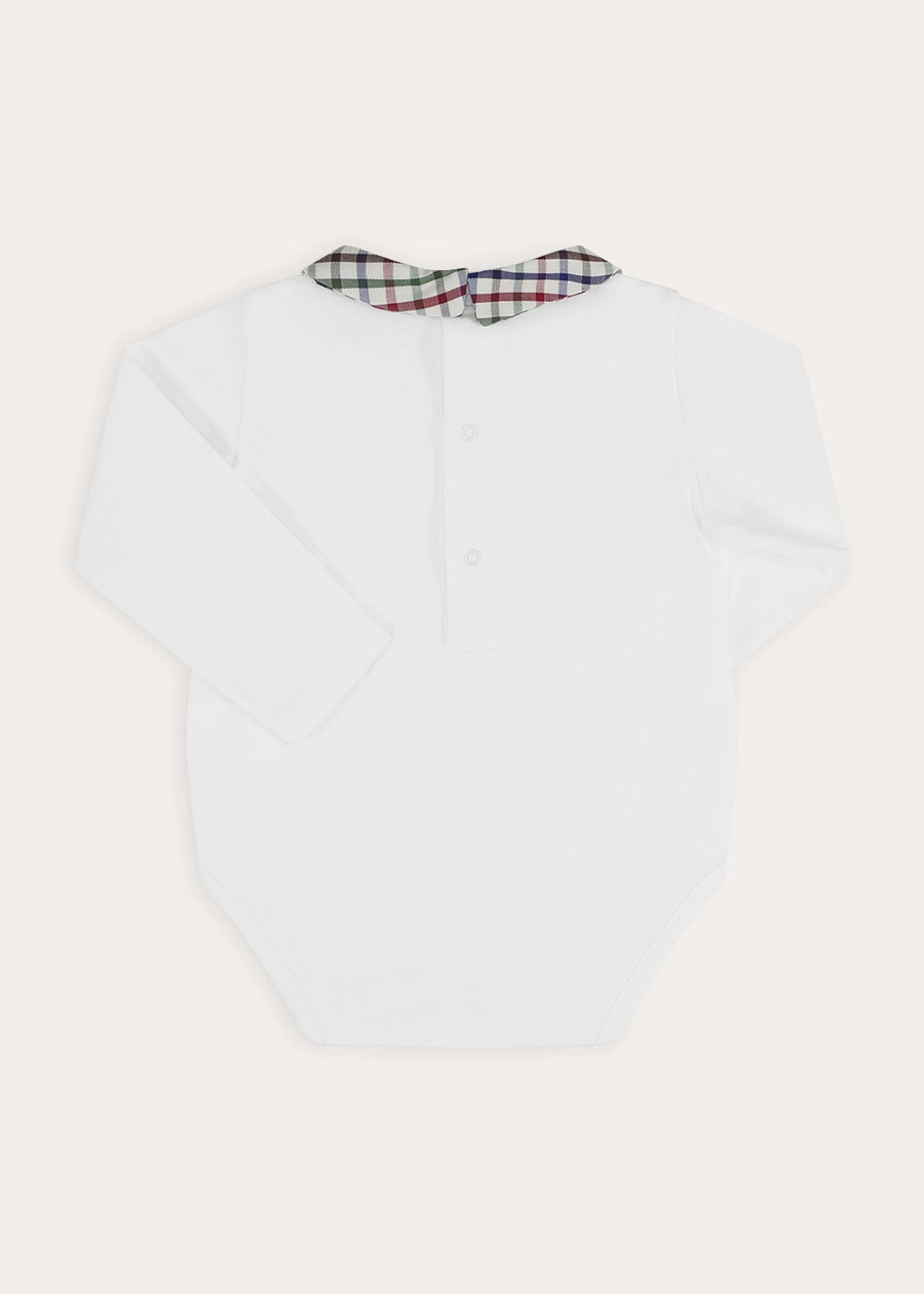 Sinclair Check Polo Collar Bodysuit in Red (6mths-3yrs) Tops & Bodysuits from Pepa London