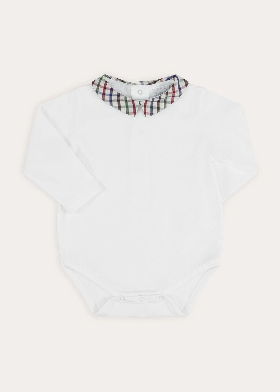 Sinclair Check Polo Collar Bodysuit in Red (6mths-3yrs) Tops & Bodysuits from Pepa London