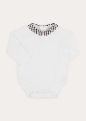 Sinclair Check Polo Collar Bodysuit in Red (6mths-3yrs) Tops & Bodysuits from Pepa London