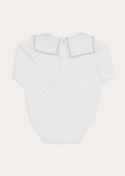 Train Embroidered Mariner Collar Long Sleeve Bodysuit in White (3mths-3yrs) Tops & Bodysuits from Pepa London