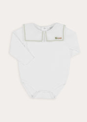 Train Embroidered Mariner Collar Long Sleeve Bodysuit in White (3mths-3yrs) Tops & Bodysuits from Pepa London
