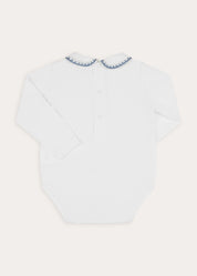 Peter Pan Collar Embroidered Long Sleeve Bodysuit in Blue (6mths-3yrs) Tops & Bodysuits from Pepa London