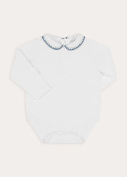 Peter Pan Collar Embroidered Long Sleeve Bodysuit in Blue (6mths-3yrs) Tops & Bodysuits from Pepa London
