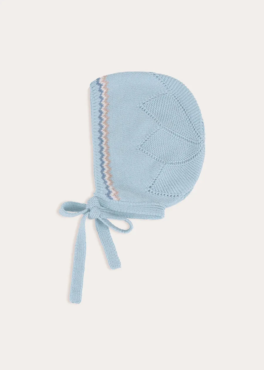 Birdie Fair Isle Knitted Bonnet in Blue (S-L) Knitted Accessories from Pepa London