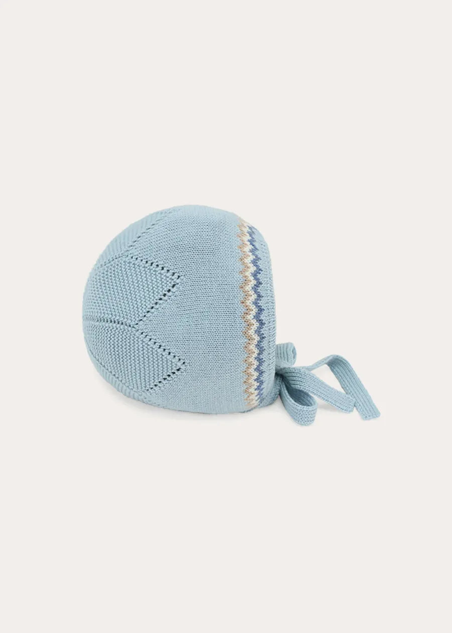 Birdie Fair Isle Knitted Bonnet in Blue (S-L) Knitted Accessories from Pepa London