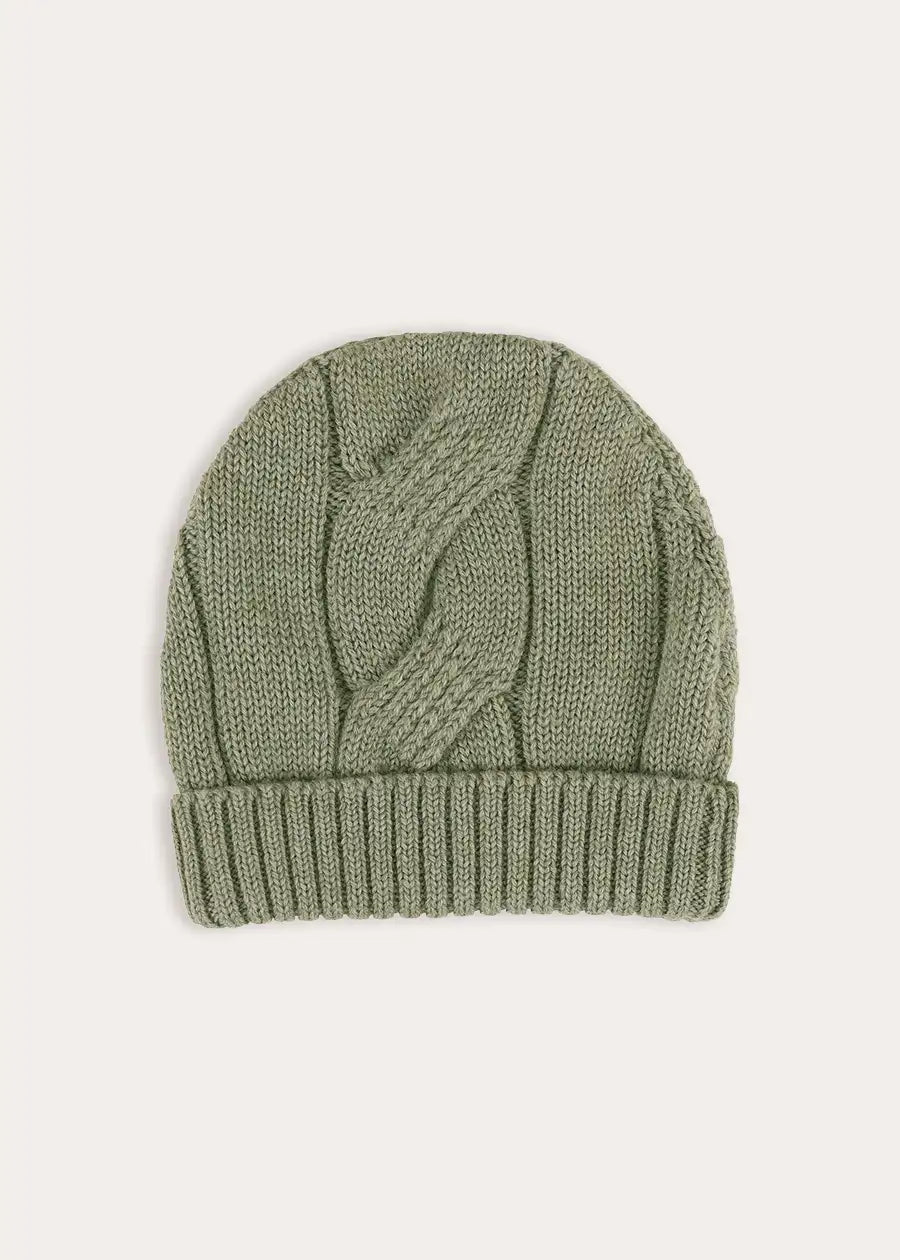 Cable Knit Green Knitted Hat in Green (XS-L) Knitted Accessories from Pepa London