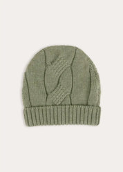 Cable Knit Green Knitted Hat in Green (XS-L) Knitted Accessories from Pepa London