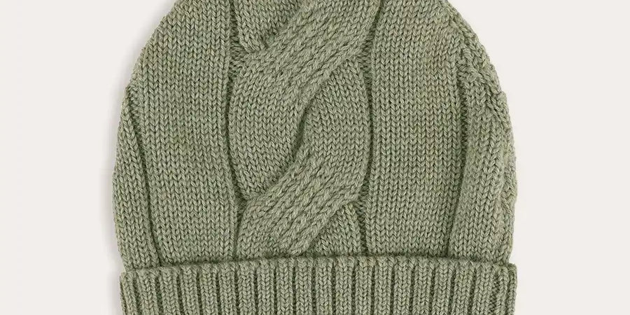 Cable Knit Green Knitted Hat in Green (XS-L) Knitted Accessories from Pepa London