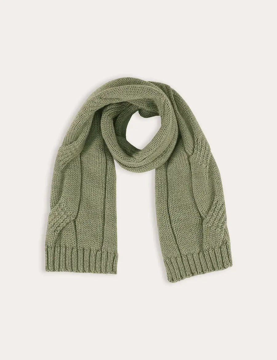 Cable Knit Scarf in Green Knitted Accessories from Pepa London
