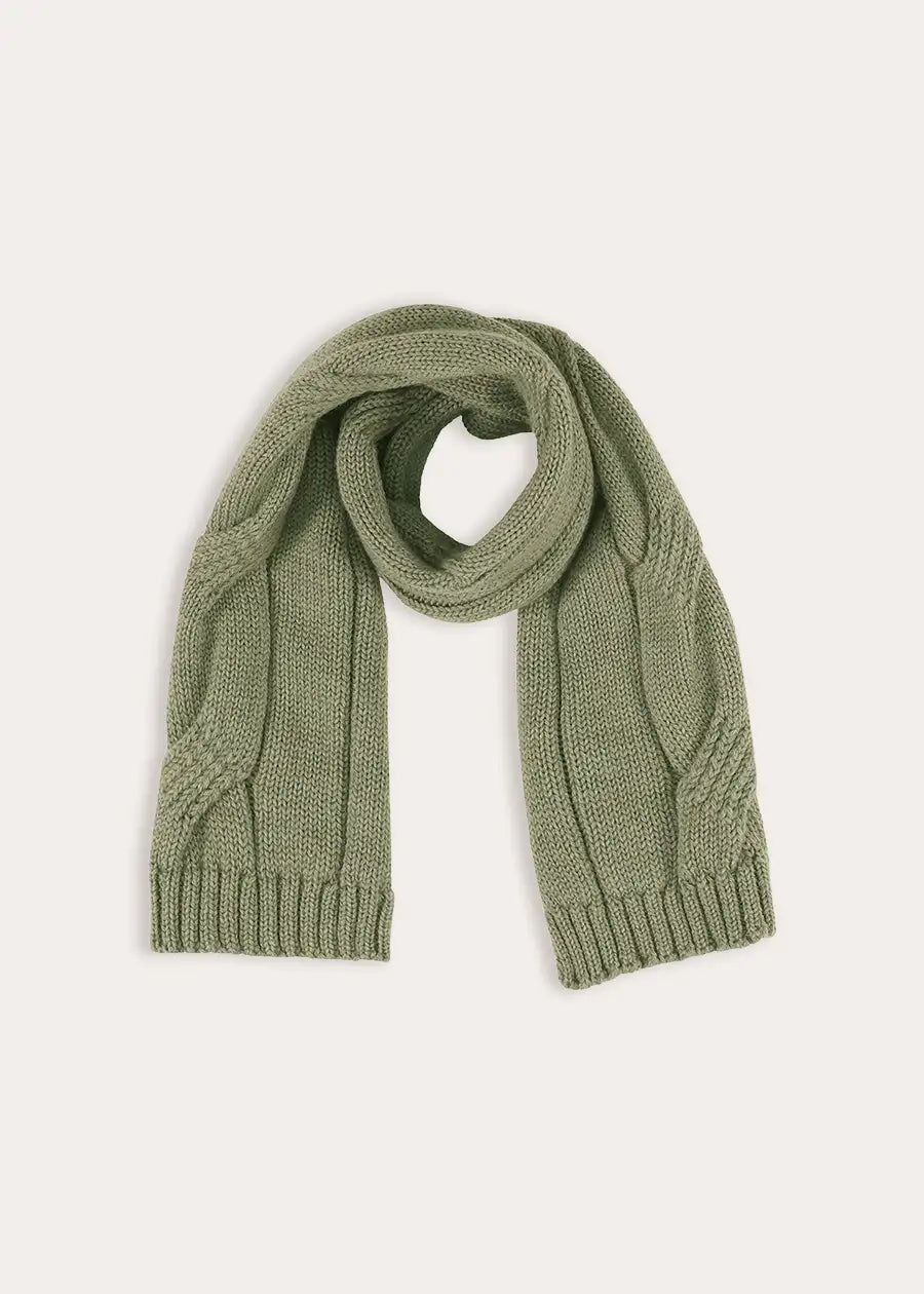 Cable Knit Scarf in Green Knitted Accessories from Pepa London