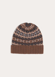 Fair Isle All Over Brown Knitted Hat in Brown (XS-L)