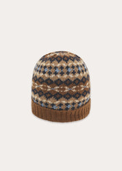 Fair Isle All Over Brown Knitted Hat in Brown (XS-L)