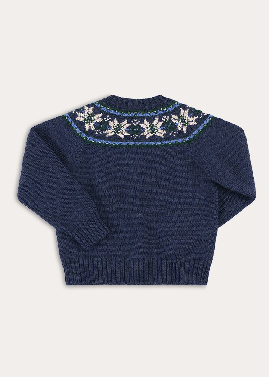 Fair Isle Cardigan in Navy (6mths-10yrs) Knitwear from Pepa London