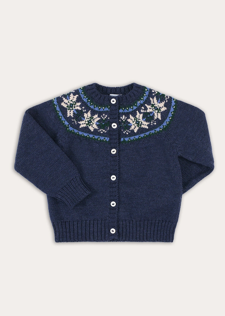 Fair Isle Cardigan in Navy (6mths-10yrs) Knitwear from Pepa London