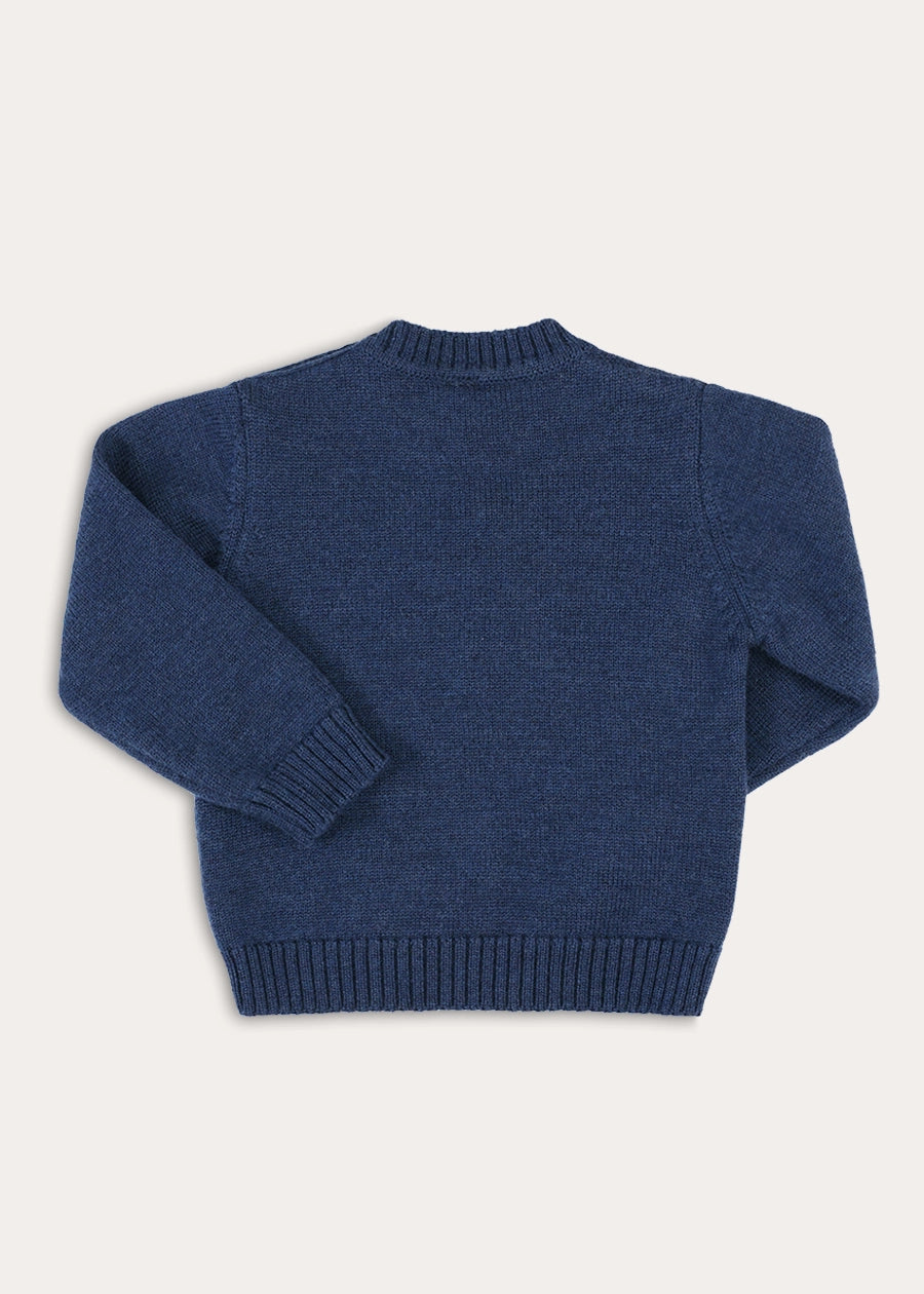 Horse Motif Jacquard Knitted Jumper in Navy (2-10yrs) Knitwear from Pepa London